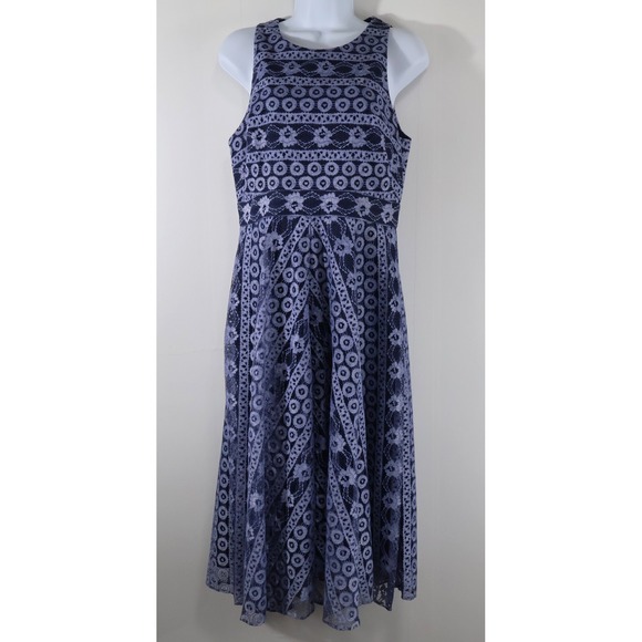 Eliza J Dresses & Skirts - Eliza J Womens Navy Blue Lace Fit Flare Midi Dress EJ8M8252 Size 8